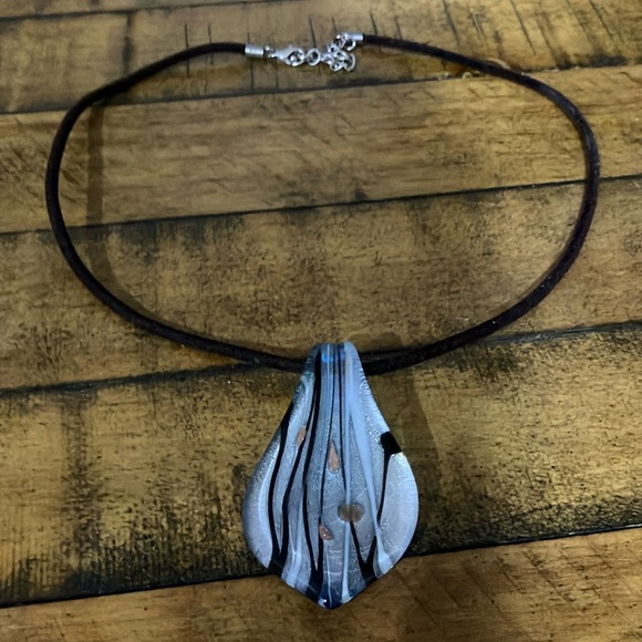 Murano Jewelry - Murano glass blue pendant necklace